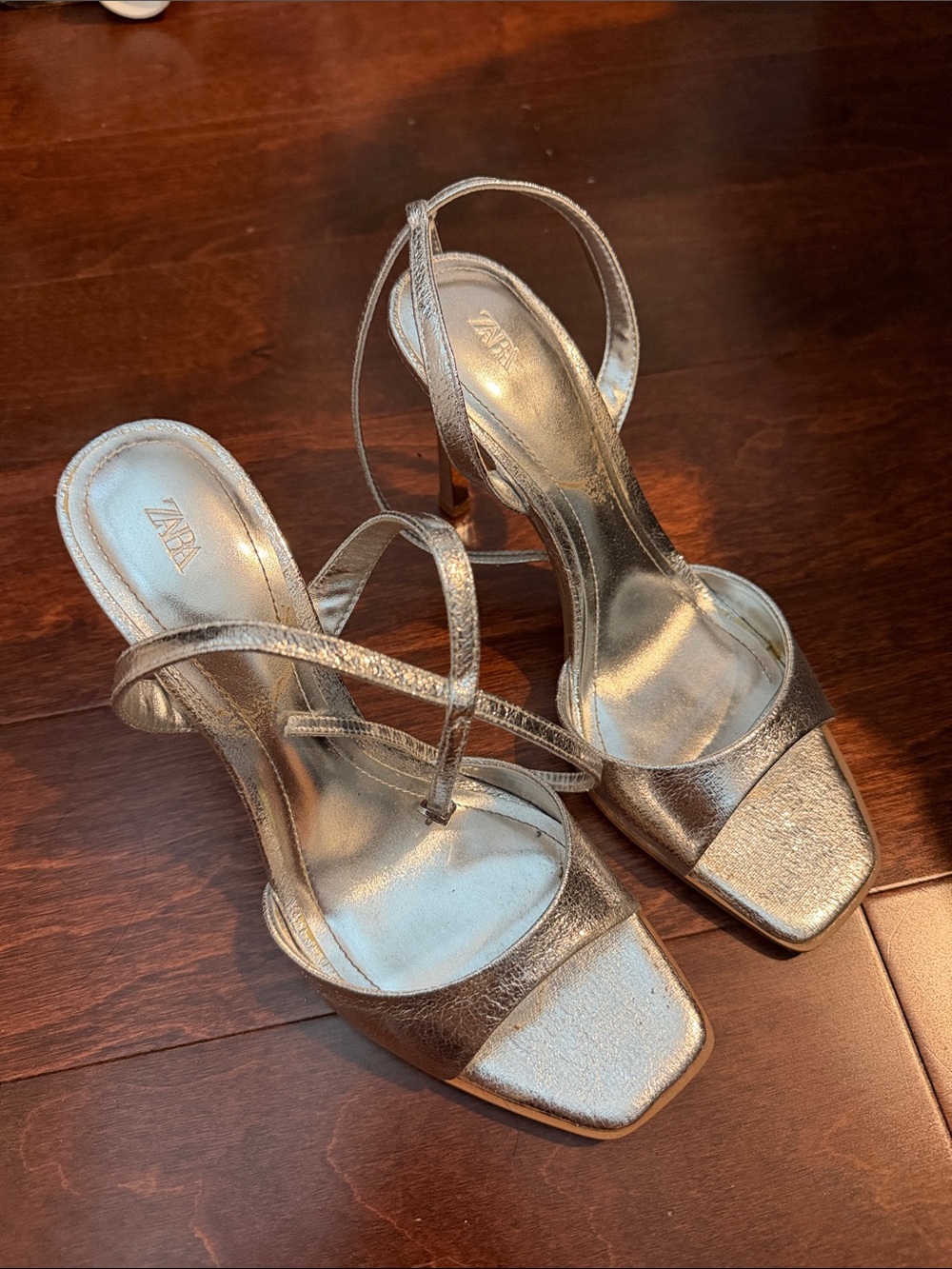 Zara Shimmering Gold Strappy High Heel Sandals